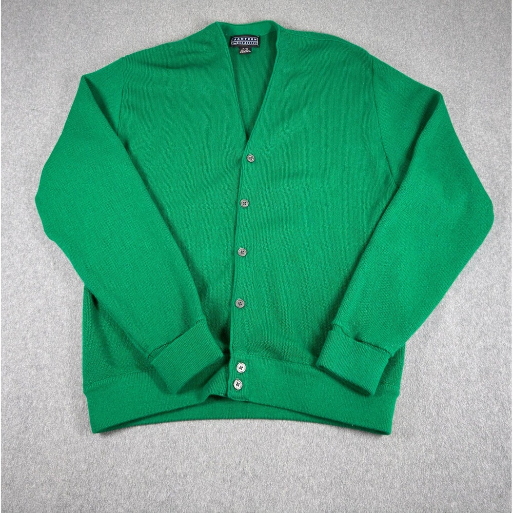 Vintage Jantzen Men's Teal Green‎ Cardigan Sweater XL 80's Acrylic